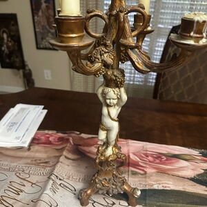 Unique Vintage Gold and Cream Cherub Candelabra
